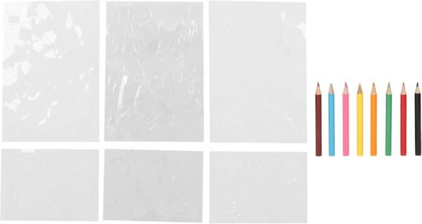 6 Sheet Flower Heat Shrink Paper Kit for Crafts, BOPS Material Shrink Film Paper, Heat Shrink Plastic Sheet Kit, Shrink Art Paper, Two Sides Pre Cut with 8 Color Pencils