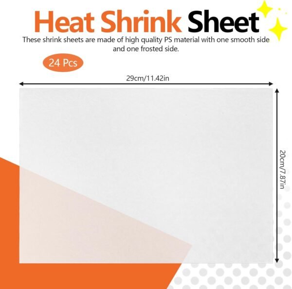 24 Pcs  Sheets, Translucent Handprint Shrink Film Paper, Sanded Heat Shrink Plastic Sheets for Keychain Crafts Jewelry Art DIY Supplies (11.4 x 7.8 Inch) - Image 2