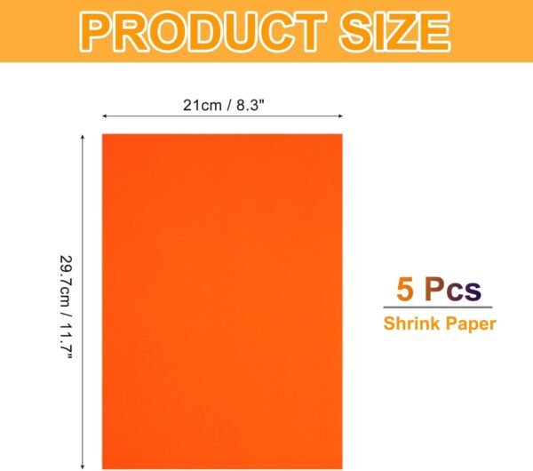 5 Pcs Shrink Plastic Sheets, 8x12 Inch Shrink Films Paper Heat Shrink Art Paper for Making Earrings, Necklace, Keychains DIY Crafts Project, Bright Orange - Image 2