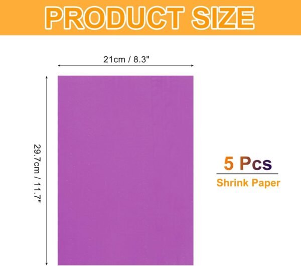 5 Pcs Shrink Plastic Sheets, 8x12 Inch Shrink Films Paper Heat Shrink Art Paper for Making Earrings, Necklace, Keychains DIY Crafts Project, Purple - Image 2