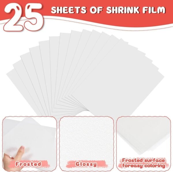225PCS  Sheets Keychains Kit,Shrink Plastic Sheets Kit with 25PCS  Paper,100PCS Keychains and Open Iron Ring for Kids Creative Craft Marking, Handprint（7.87 x11.4inch/20x29cm） - Image 2