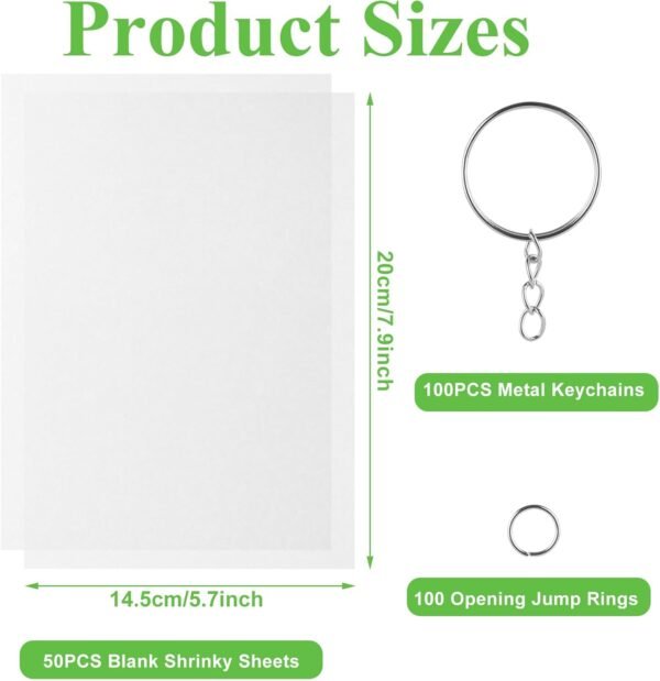 250PCS Heat Shrink Plastic Sheets Kit,  Kit with 50PCS  Paper,100PCS Keychains and Open Iron Ring for Crafts Making Thanksgiving Christmas Earrings - Image 2