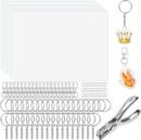 Shrinky Art Keychain kit, Including 20 Sheets Shrink Plastic Paper, Keychain Clip, Split Key Rings, Key Rings with Chain, Jump Rings, Hole Punch for Craft Creative