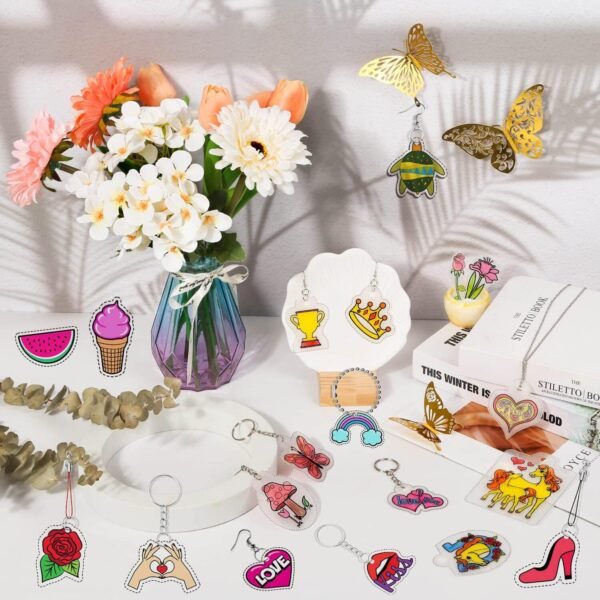 Shrinky Plastic Keychain Kit, Shrinky Art Kit Including 25 Sheets Shrink Film, Keychains Jewelry Accessories for Creative Crafts and Keychains Making - Image 2