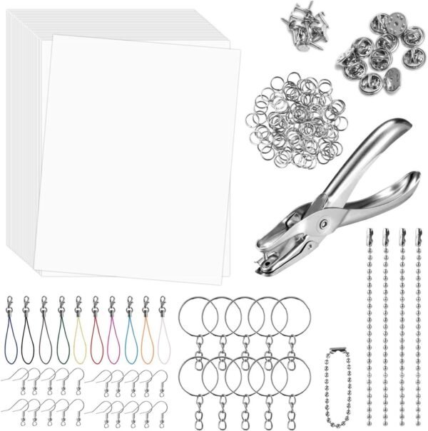 181pcs Heat Shrink Plastic Sheets Pack, Shrinky Art Crafts Set Include 25 PCS Blank Shrinky Art Film Paper with 155pcs Keychains Accessories for DIY Ornaments or Creative Craft