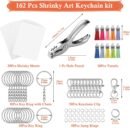 162 Shrinky Sheets Keychain kit, Including 20 Sheets Shrinky Plastic Paper, Tassels, Keychain Clip, Split Key Rings, Key Rings with Chain, Jump Rings, Hole Punch for Creative