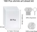 Heat Shrink Plastic Sheets, 30Pcs Shrink Art Paper Shrink Film Sheet with 130Pcs Keychain Accessories, Frosted Shrink Plastic Film Paper Sheet for Kids Creative Art Craft Marking 7.9X5.7 Inch