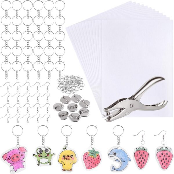 181Pcs Shrinking Plastic Sheets Kit Includes 20 Shrinking Film Art Paper and 161 Pcs Shrinkles Keychains Making Accessories for Kids Craft and Art Supplies
