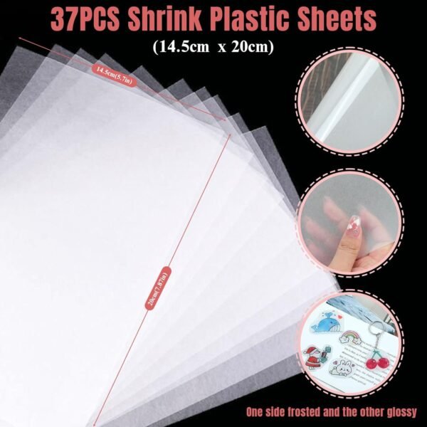 37Pcs Shrink Plastic Sheets Heat Shrink Paper Shrink Art Paper Clear Blank Frosted Film for Crafts DIY Keychain Making Ornaments(7.9 X 5.7 inch) - Image 2