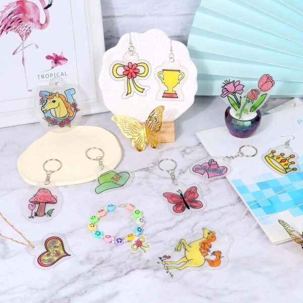 Shrinky Art Keychain kit, Including 20 Sheets Shrink Plastic Paper, Keychain Clip, Split Key Rings, Key Rings with Chain, Jump Rings, Hole Punch for Craft Creative - Image 2