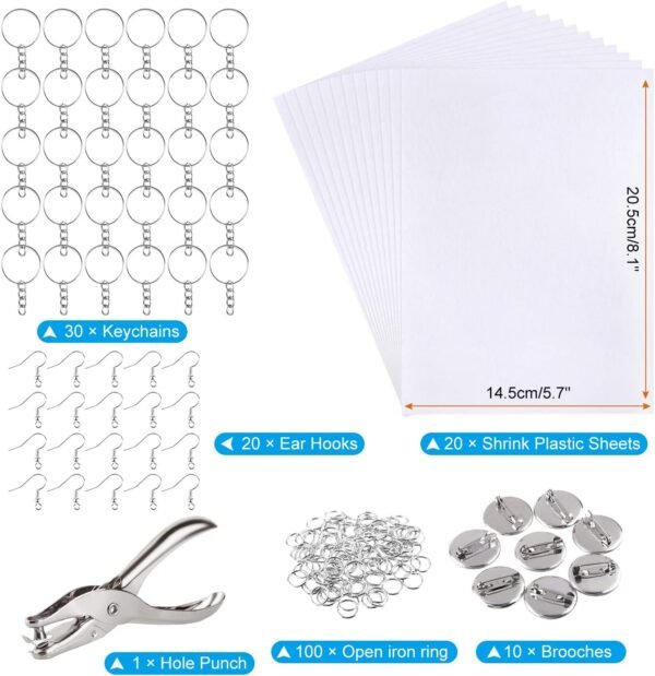181Pcs Shrinking Plastic Sheets Kit Includes 20 Shrinking Film Art Paper and 161 Pcs Shrinkles Keychains Making Accessories for Kids Craft and Art Supplies - Image 2