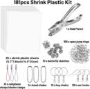 181pcs Heat Shrink Plastic Sheets Pack, Shrinky Art Crafts Set Include 25 PCS Blank Shrinky Art Film Paper with 155pcs Keychains Accessories for DIY Ornaments or Creative Craft