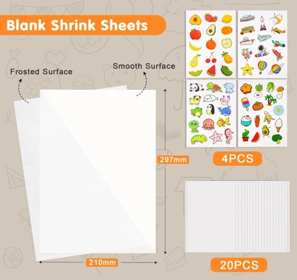 156PCS  Sheets Kit, Shrink Plastic Sheets Kit Includes 20 Sheet A4 Shrink Paper and 130Pcs DIY Keychain Making Accessories, Shrink Film for Paper Crafts - Image 2