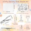 277Pcs Shrink Plastic Sheets Kit, Including 30Pcs Shrink Plastic Sheets 5Pcs Shrinky Art Paper with Pattern, Keychains Accessories, Hole Punch, Tweezers for Crafts DIY Keychain Making