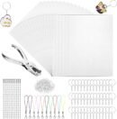 245 Pieces Shrink Plastic Sheets Kit,Shrink Paper Keychain Kit,Shrinking Paper Set Includes 25 Sheets Shrinky Papers,Hole Punch,Clear Heat Film Papers for Creating Keychains,Custom Decor