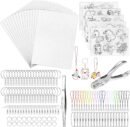 277Pcs Shrink Plastic Sheets Kit, Including 30Pcs Shrink Plastic Sheets 5Pcs Shrinky Art Paper with Pattern, Keychains Accessories, Hole Punch, Tweezers for Crafts DIY Keychain Making
