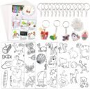 Sheets Kit 145Pcs Shrink Art Kit Including 20pcs Shrinky Paper Sheets 6pcs Traceable Picture Keychains Accessories- Perfect for Shrink Paper Sheets Crafts Making