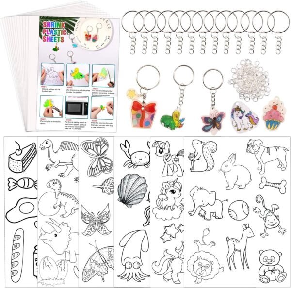 Sheets Kit 145Pcs Shrink Art Kit Including 20pcs Shrinky Paper Sheets 6pcs Traceable Picture Keychains Accessories- Perfect for Shrink Paper Sheets Crafts Making