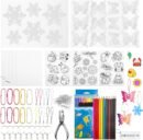 252PCS Heat Shrink Plastic Sheet Kit with Hollow Out Snowy and Butterflies Patterned  Paper, Shrink Paper with Keychain Kit,Hole Punch,Colored Pencils,Craft Creative Ornament