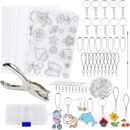 158 Pcs Shrinky Sheets Kits, Including 17 Pcs Shrinky Art Heat Shrink Plastic Sheets, 140 Pcs Keychains Accessories, Hole Punch for Kids Craft Christmas Ornaments