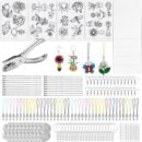 174Pcs Shrinking Plastic Sheets Kit W Blank and Pattern Shrinkle Film Art Paper, Hole Punch, Keychains Accessories, Butterfly Clutch Tie Tacks, Ball Beads Chain for Craft and Art Supplies